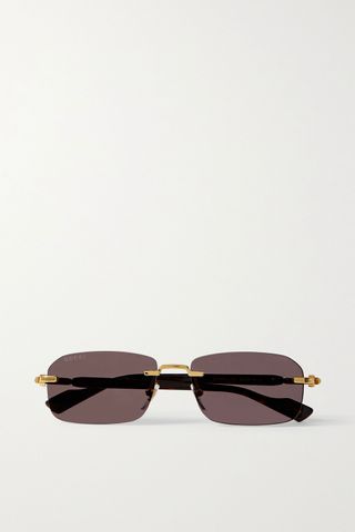 Gucci + GG Rectangular-Frame Gold-Tone and Tortoiseshell Acetate Sunglasses