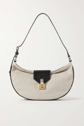 Staud + Marike Croc-Effect Leather-Trimmed Canvas Shoulder Bag