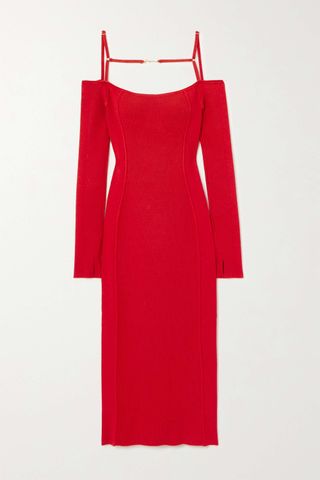 Jacquemus + Sierra Embellished Ribbed-Knit Midi Dress