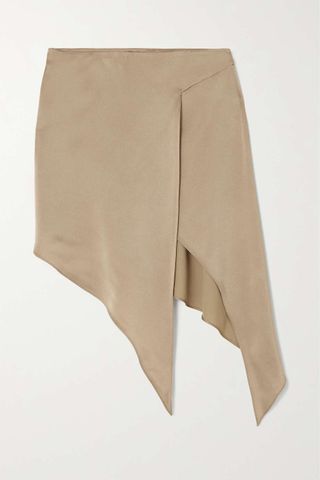 Stella Mccartney + Asymmetric Draped Stretch-Satin Mini Skirt