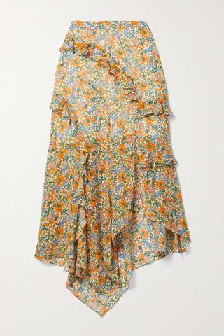 Veronica Beard + Eleonora Ruffled Floral-Print Silk-Chiffon Midi Skirt