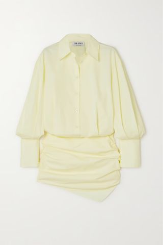 The Attico + Hatty Asymmetric Cotton-Poplin Mini Shirt Dress in Pastel Yellow