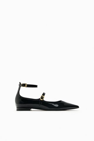 Zara + Flat Faux Patent Shoes With Pointed Toe