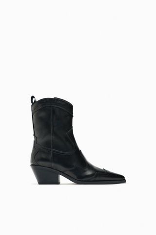 Zara + Heeled Cowboy Ankle Boots With Pieces