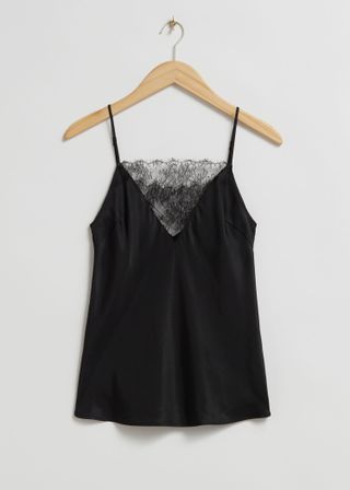& Other Stories + Lace-Trimmed Strappy Top in Black