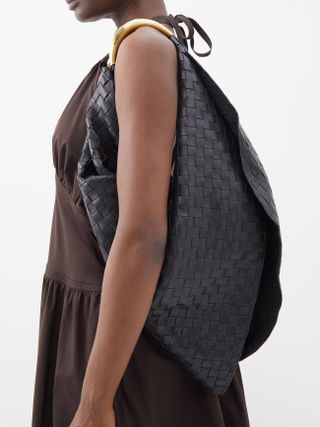 Bottega Veneta + Foulard Intrecciato-Leather Shoulder Bag
