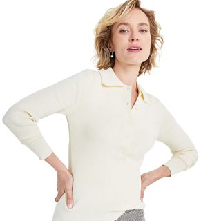 On 34th + Long-Sleeve Lightweight Polo Sweater