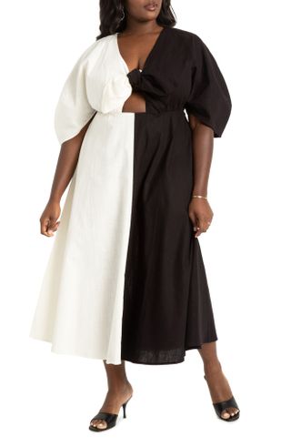 Eloquii + Colorblock Tie Cutout Cotton Maxi Dress