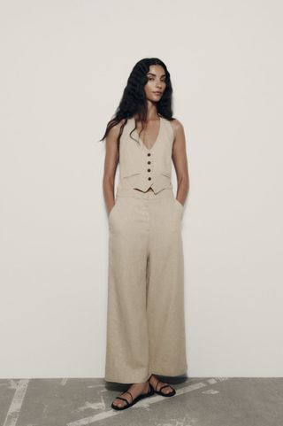 Zara + Linen Blend Waistcoat Jumpsuit