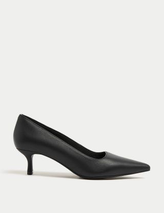 Marks & Spencer + Wide Fit Leather Kitten Heel Court Shoes