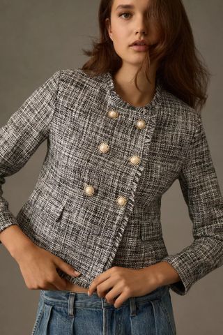 Maeve + Double-Breasted Tweed Jacket