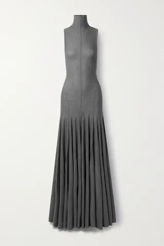 Khaite + Romee Open-Back Draped Merino Wool Maxi Dress