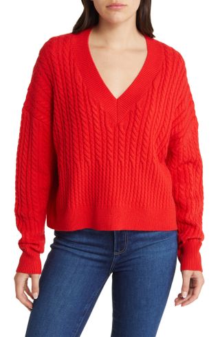 French Connection + Babysoft V-Neck Cable Knit Sweater