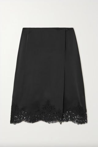Stella Mccartney + Lace-Trimmed Satin Skirt