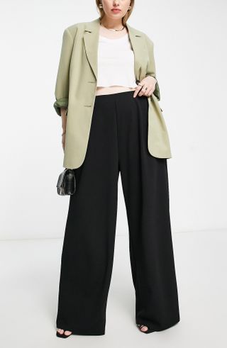 Asos Design + Pleated Wide Leg Jersey Trousers