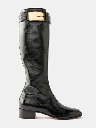 Gucci + G-Buckle Patent-Leather Knee-High Boots