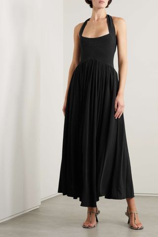 Khaite + Marisol Pleated Stretch-Jersey Halterneck Midi Dress