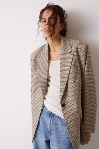 H&M + Oversized Blazer in Brown/Dogtooth-Patterned