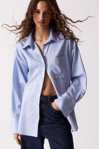 H&M + Satin Shirt in Light Blue