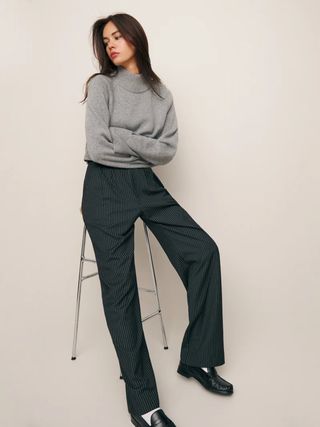 Reformation + Mason Pant in Black and White Stripe