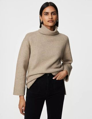 M&S Collection + Recycled Blend Roll Neck Longline Jumper