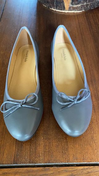 French Sole + Grey Leather Ballet Shoes UK 7