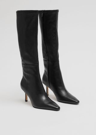 & Other Stories + Knee High Leather Sock Boots in Black