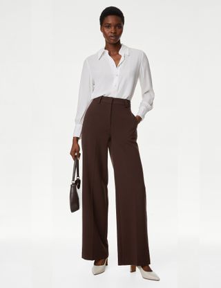 Marks & Spencer + Crepe Tab Detail Wide Leg Trousers