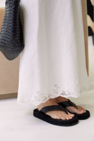 Rixo + Crystal Lace-Hem Midi Skirt in Cream