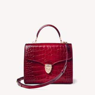 Aspinal of London + Mayfair Bag in Deep Shine Cherry Ombre Small Croc