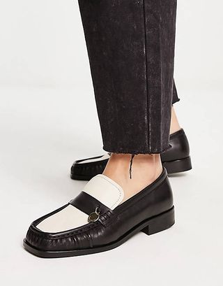 & Other Stories + Leather Two Tone Loafer Shoes in Black and Cream