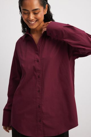 NA-KD + Oversized Cotton Shirt in Red