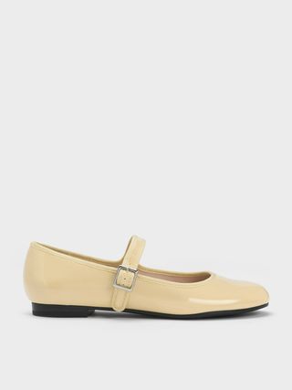 Charles & Keith + Patent Buckled Mary Jane Flats in Yellow
