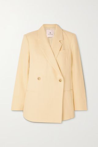 Anine Bing + Kaia Double-Breasted Linen Blazer in Yellow