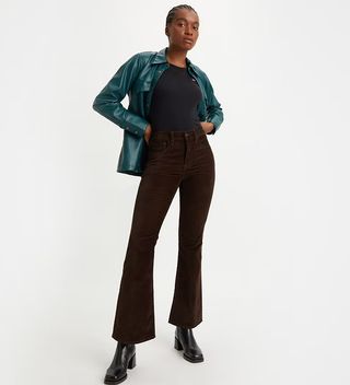 Levi + 726 High Rise Flare Jeans in Medium Brown Pattern