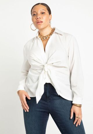 Eloquii + Tie Front Collared Blouse