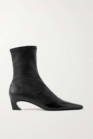 Acne Studios + Patent-Trimmed Leather Ankle Boots