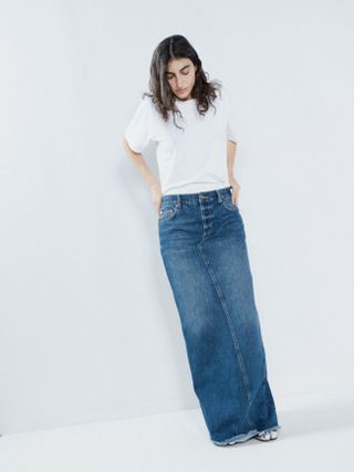 Raey + Split Back Organic Cotton-Blend Denim Maxi Skirt