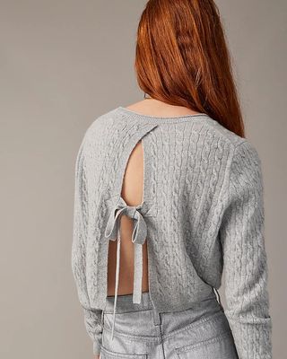 J.Crew + Cashmere Cable-Knit Tie-Back Cropped Sweater