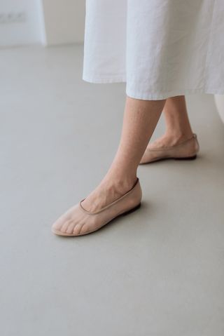 Lookie Atelier + Beige Soft Mesh Flats With Almond Closed Toe