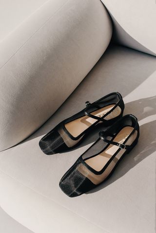 Lookie Atelier + Black Mesh Flat Mary Janes With Square Closed Toe