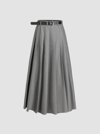Cider + Solid Middle Waist Pleated Maxi Skirt With Belt