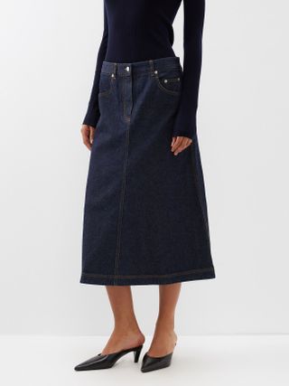Tibi + Asymmetric-Pocket Denim A-Line Skirt