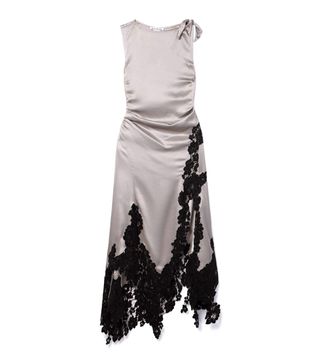 Acne Studios + Asymmetric Corded Lace-Trimmed Gathered Satin Midi Dress