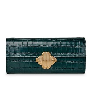 Maje + Clover Embossed Leather Baguette Clutch