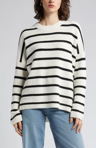 Nordstrom + Stripe Oversize Organic Cotton & Wool Crewneck Sweater