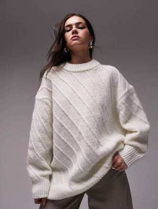 Topshop + Knitted Oversized Diagonal Seam Jumper