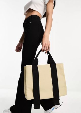 Asos Design + Canvas Tote Bag With Contrast Strap and Detachable Crossbody Bag Strap