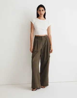 Madewell + Harlow Wide-Leg Cargo Pant in (Re)generative Chino