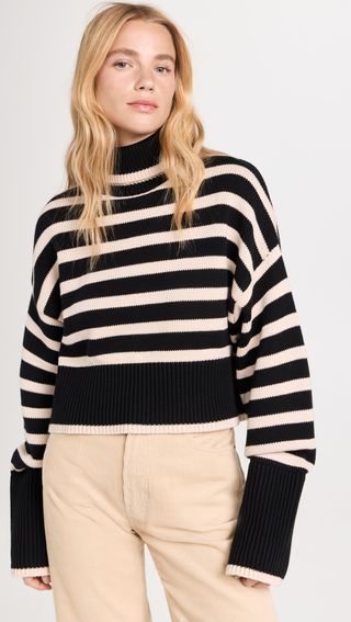 Denimist + Cropped Sailor Stripe Turtleneck Sweater